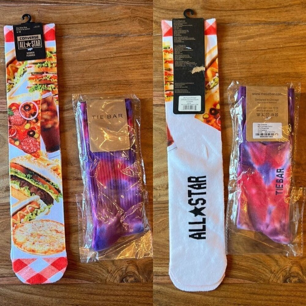NWT Converse All-Star Fast Food & Tie Bar Tie Dye Sock Bundle x2